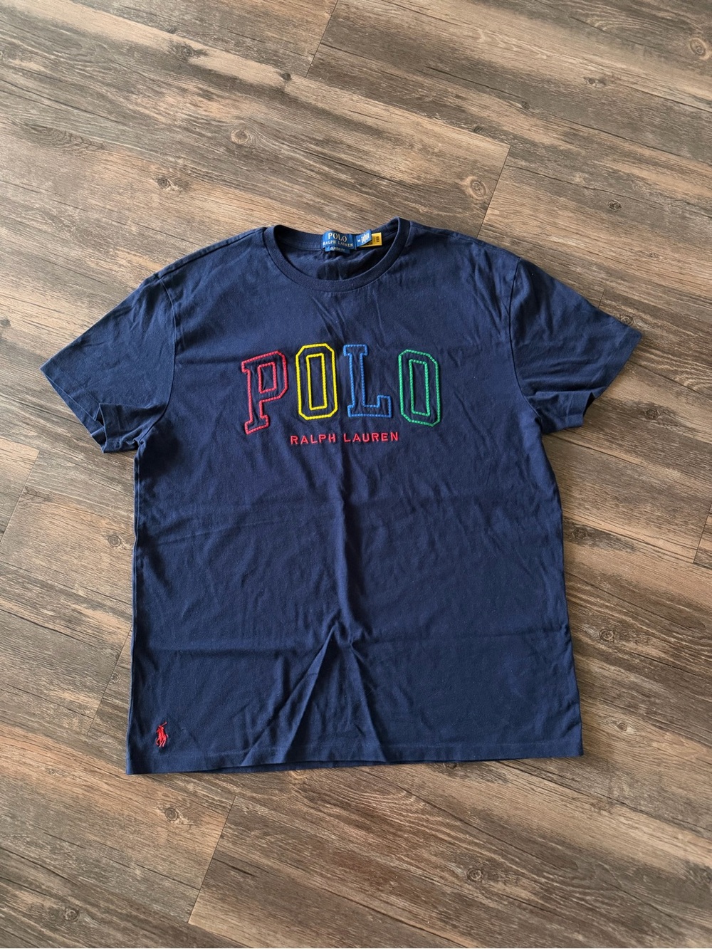 Polo by Ralph Lauren Navy Short Sleeve Tee with Multicolor 'POLO' Embroidery